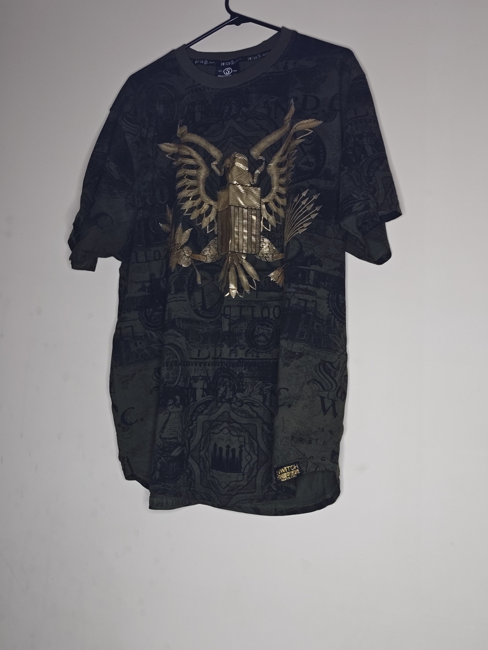 Men's Black Graphic Tee with Gold Eagle Emblem